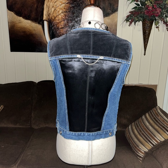 Carole Little Street Wear • Denim • Blue/Black • Silk Patchwork • Medium • Vest - Picture 7 of 12